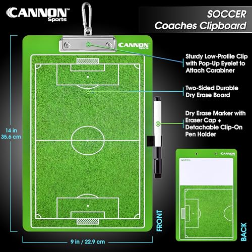Cannon Sports Dry Erase Coaches Board with Marker - Double-Sided Dry Erase Coaching Board for Baseball, Basketball, Football, Soccer, and Hockey - Perfect for Practices and Games (Soccer) - style: Soccer