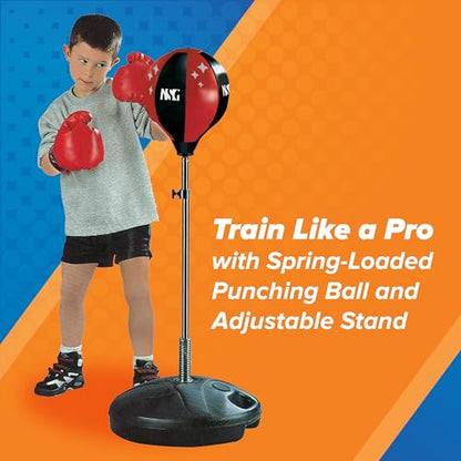 NSG Punching Bag for Kids & Boxing Gloves Set - Adjustable Freestanding Speed Bag with Spring-Loaded Stand, Junior Boxing Gloves & Hand Pump - Portable, Easy Assembly for Boys, Teens, Toddlers Ages 4+