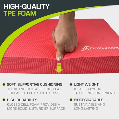 ProsourceFit Exercise Balance Pad, Non-Slip Cushioned Foam Mat & Knee Pad for Fitness and Stability Training, Yoga, Physical Therapy - color: Red, size: L - (15.5" x 12.75")