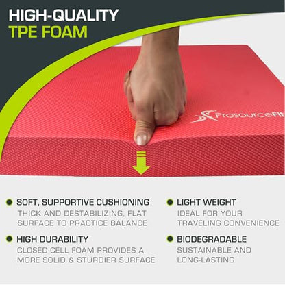 ProsourceFit Exercise Balance Pad, Non-Slip Cushioned Foam Mat & Knee Pad for Fitness and Stability Training, Yoga, Physical Therapy - color: Red, size: L - (15.5" x 12.75")