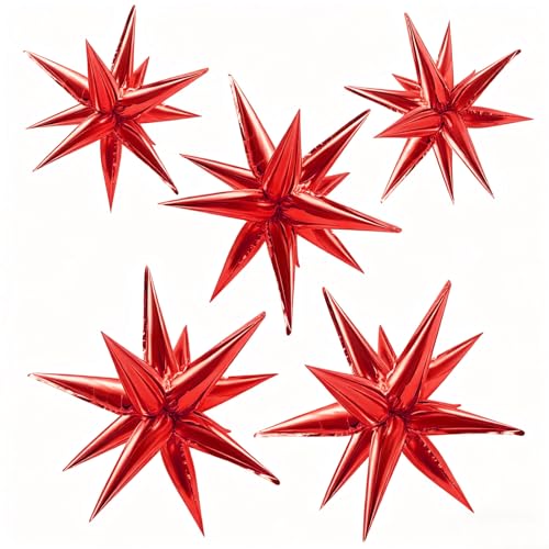 Red Star Foil Balloons Explosion 12 Point Spike Baloons Large Mylar Balloon Party Decorations Backdrops for Christmas Wedding Anniversary Bachelorette Engagement Birthday Valentine's Day - color: Red