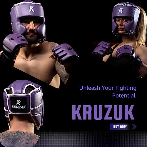 Kruzak Unisex Boxing Headgears - MMA Training, Adjustable Padded, Kara,Muay Thai Headgear, Kickboxing, Sparring, Martial Arts, Karate, Taekwondo MMA Body Equipment - color: Purple, size: Small-Medium