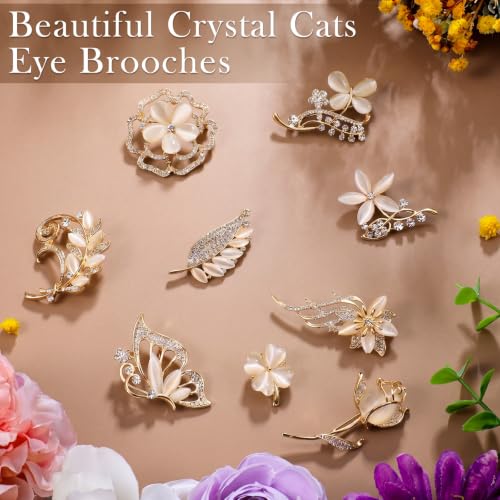 Junkin 12 Pcs Women Brooches Bulk Set Rhinestone Pin Crystal Vintage Brooch Retro Pin Women Girls Gifts for Christmas - style: Cats Eye