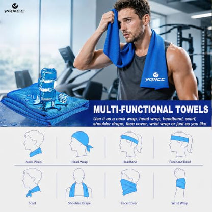 YQXCC 4 Pack Cooling Towels (40"x12"), Cool Neck Towel, Soft Breathable Microfiber for Gym, Yoga, Golf, Running, Camping & Summer Outdoor Activities - color: Dark Blue + Light Blue + Dark Gray + Light Gray