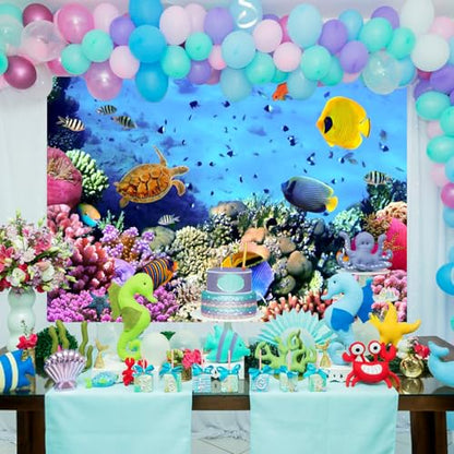 AOFOTO 10x6.5ft Underwater Ocean Coral Reef Backdrop Under The Sea Tropical Fish Sea Turtle Marine Life Photography Background Seabed World Nature Scene Aquarium Decor Kids Portrait Photo Shoot Props - size: 10x6.5ft
