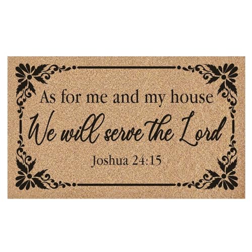 Christian Welcome Door Mat, As for Me and My House We Will Serve Bible Verse Decorative Artificial Coco Coir Doormat for Indoor Outdoor Porch Front Door Entrance Outside, 17x30 in - color: Bible 1