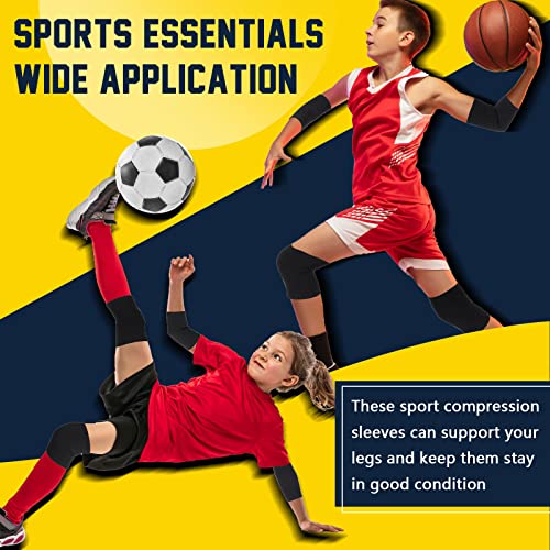 2 Pairs Kids Elbow Brace Knee Brace Tennis Compression Knit Knee Sleeves Arm Elbow Sleeve Elbow Support for Boys Girls Teen Basketball Sports Weight Lifting Volleyball Football Running, Medium, Black