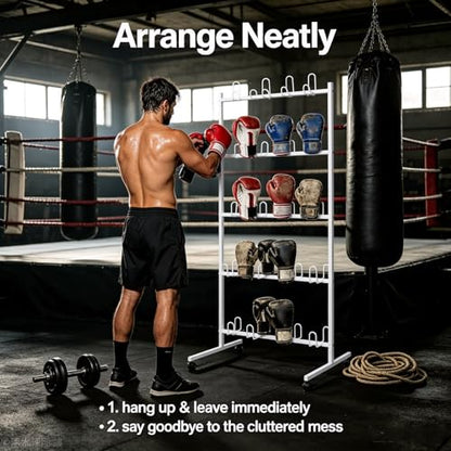 20 Pairs Boxing Gloves Drying Rack, 28.74x23.62x72.05in Freestanding Boxing Glove Storage Stand with 4 Wheels, Metal Boxing Gloves Storage Display Rack with Hooks, Pre-drilled Holes - color: White