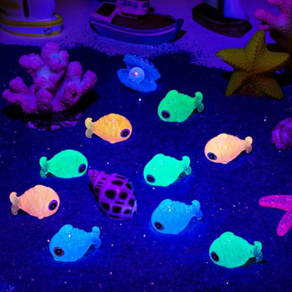 48Pcs Luminous Mini Resin Fish Figurines | Glow in The Dark Tiny Fish Ornament for Garden Landscape Aquarium Dollhouse Birthday Party Room Crafts Decor