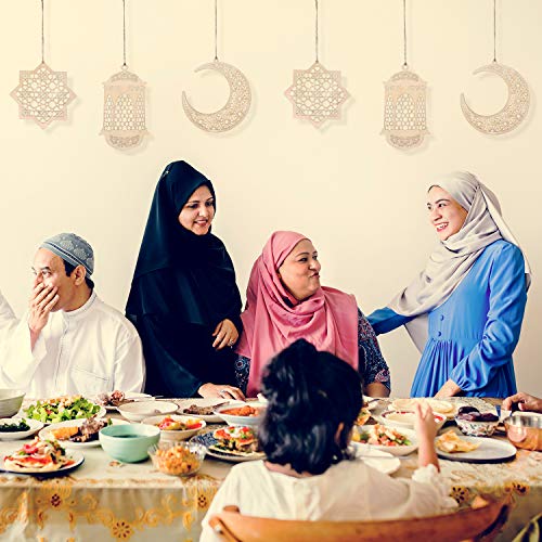 WILLBOND 12 Pcs Wood Ramadan Decorations Eid Decorations Islam Mubarak Wooden Ornaments Mubarak Hanging Hollow Pendant Ramadan Party Eid Al Adha Ornaments Moon Star Lantern for Muslim Islam Festive
