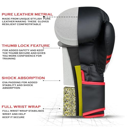 Boxing Gloves for Men & Women – Faux Leather Muay Thai, Kickboxing, MMA & Sparring Gloves – Training Heavy Bag Gloves with Secure Wrist Strap & Thumb Lock – 2 4 6 8 10 12 14 16oz - color: RED/BLACK, size: 10 OZ