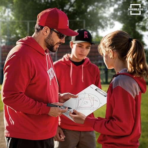 SCRIBBLEDO Baseball Dry Erase Board for Coaches 15x9 Double Sided Lineup Board with Roster Inning Score Tracker for Baseball Softball and Tee Ball Coaching