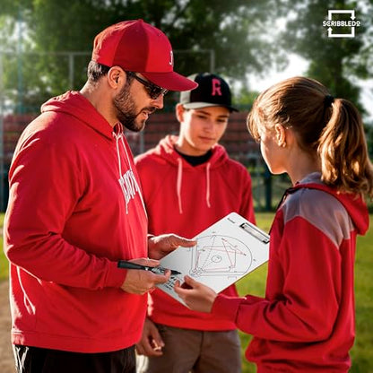 SCRIBBLEDO Baseball Dry Erase Board for Coaches 15x9 Double Sided Lineup Board with Roster Inning Score Tracker for Baseball Softball and Tee Ball Coaching