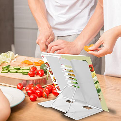 Metal Book Stand Adjustable Book Holder for Reading | Portable & Sturdy For Textbooks Cookbooks Sheet Music Papers Study - color: Full White