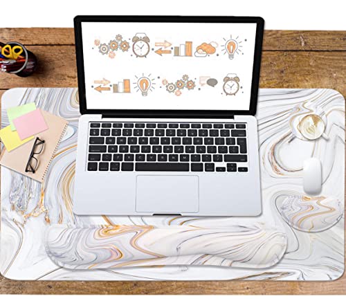 4-in-1 Large Gaming Mouse Pad, Keyboard Wrist Rest Pad & Wrist Support Mousepad Set, Extended Desk Pad Waterproof Desk Mat for Home Office Study Game - White Marble - color: White Marble