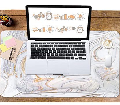 4-in-1 Large Gaming Mouse Pad, Keyboard Wrist Rest Pad & Wrist Support Mousepad Set, Extended Desk Pad Waterproof Desk Mat for Home Office Study Game - White Marble - color: White Marble