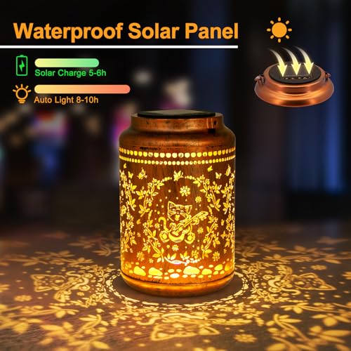 YISITEONE Cat Outdoor Solar Lanterns, Garden Waterproof Metal Hanging Decor Lights for Patio Yard Pathway Lawn Front Porch, Birthday Gardening Cat Lovers Gifts for Women Mom Grandma - style: Cat