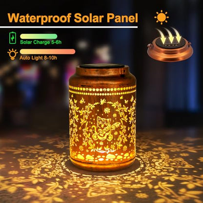YISITEONE Cat Outdoor Solar Lanterns, Garden Waterproof Metal Hanging Decor Lights for Patio Yard Pathway Lawn Front Porch, Birthday Gardening Cat Lovers Gifts for Women Mom Grandma - style: Cat