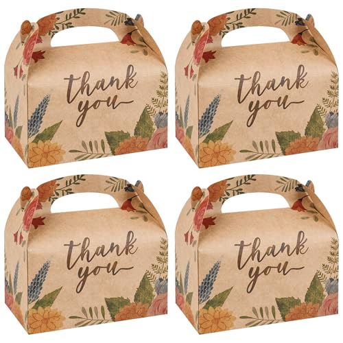 DjinnGlory 36 Pack Brown Kraft Party Favor Treat Boxes for Wedding, Bridal Shower, Annivesary, Christmas and all Occasion, Floral Thank You Gable Boxes for Small Business 6.18x3.58x3.39 Inches - color: Kraft Floral