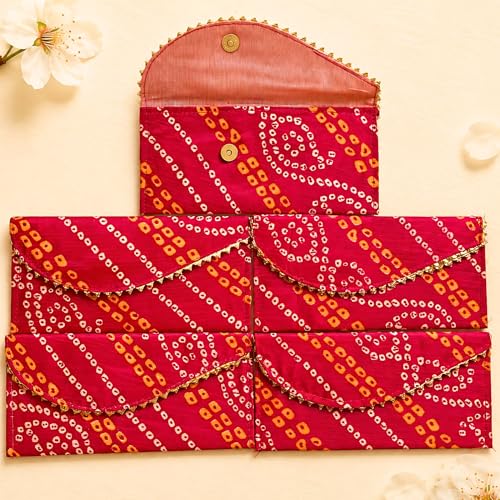 LoveNspire Brocade Fabric Money Envelopes (7.5 x 3.5 Inch) Decorative Bandhani Pattern Shagun Lifafa for Indian Wedding, Birthday | Cash Gift Holder & Home Savings Organizer Magenta/Pack of 10 - color: Bandhini Magenta, size: Pack of 10