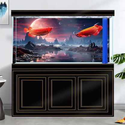 30X12IN Cosmic Spaceterrarium Background, Cool Parallel Space Themed Aquarium Reptile Habitat Background, Red Moon Aquarium Background with 10EVA Double-Sided Tape - color: space01, size: 30X12in/75X30cm