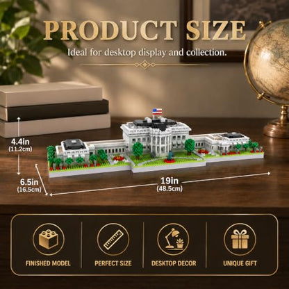 White House Micro Building Block Set 3000 Pcs Washington DC Architecture Model Kit for Adults & Teens US Historic Landmark Home Office Desk Decor Display Souvenir Gift - style: White House