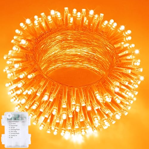 33FT 100 LED Battery Operated Halloween String Lights 8 Modes Twinkle Light - color: Orange, size: 1PK(100LED)