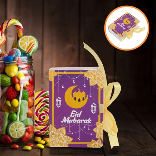 Cabilock Eid Festival Candy Packaging Boxes 20pcs Purple Book Shaped Paper Boxes Ramadan Party Favor Candy Holders for Ramadan Eid Mubarak Treats