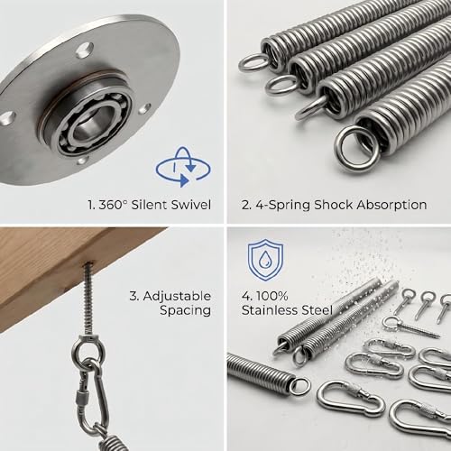 Heavy Bag Hanger, 304 Stainless Steel Punching Bag Ceiling Mount with 4 Springs, Vibration & Noise Dampening Design - color: Hanger with Spring for Wood Beam