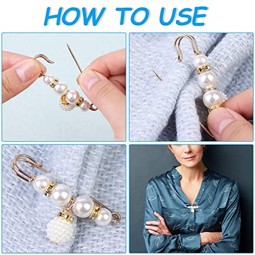12 Pieces Pearl Scarf Brooch Pin Assorted Muslim Scarf Hijab Clips Small Brooch Set Metal Clips for Headscarf Shawl Muslim Women Scarves Hijab Safety Shawl Brooch Pins for Women Men