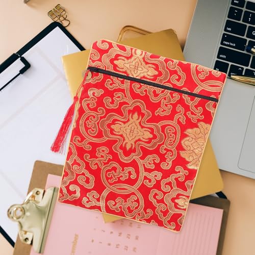 Red Silk Scripture Bag for Documents and Buddhist Scriptures Book Cloth Wrap with Easy Cleaning and Protective Features Serene Buddhist Atmosphere Purse Storage for Books