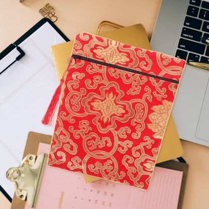 STOBAZA Red Silk Cloth Book Sleeve for Buddhist Scriptures and Books with Hand-Carry Feature, Protecting Documents a Serene Buddhist Atmosphere, for Travel and Daily Use