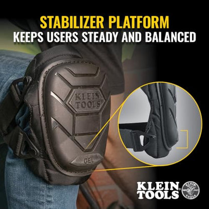 KLEIN TOOLS 60895 Knee Pads for Men and Women, Heavy Duty Semi-Round Stabilizer Gel Knee Pads with Adjustable Elastic Straps, for Construction, Flooring, Gardening, Black - size: Stabilizer