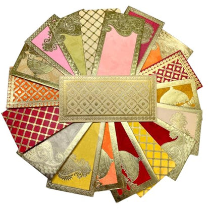 Shiney Metallic Design Paper Shagun Envelopes for Gifting Cash Sagan Lifafa Wedding, 19 X 9 cm for Diwali Birthday Wedding Anniversary Designer Invitation Envelopes - Assorted Designs (Pack of 10)