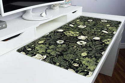 Dark Green Floral Plants XXL Gaming Mousepad & Desk Pad - Nature Leaf Flower Laptop Keyboard Mat 31.5 x 15.75 - color: Dark Green Floral Plants