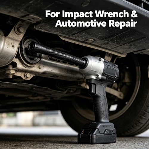 Flexible Socket Extension Bar, Flexible Connecting Rod, Wrench Sleeve Universal Extension Rod Set, 360° Adjustable for Impact Wrench & Automotive Repair - color: 350mm/13.78in+adapter