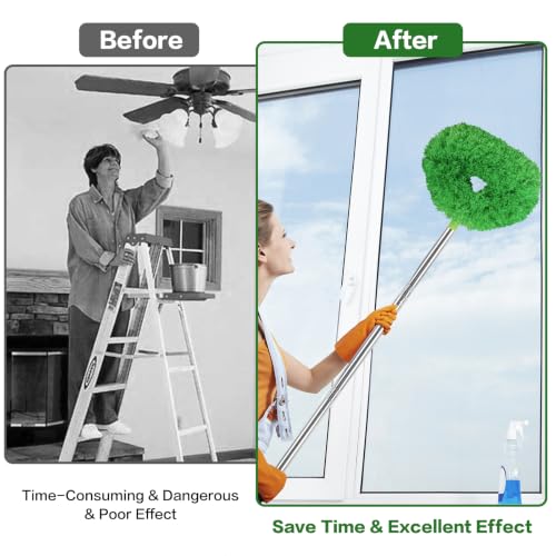 Ceiling Fan Cleaner Duster Reusable Microfiber Ceiling Fan Blade Cleaner Removable Duster with Extension Pole Adjusts 13 to 49.7 Inch for Cleaning Walls Bookshelves Furniture Door Window Top (Green) - color: Green
