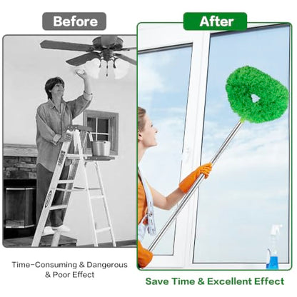 Ceiling Fan Cleaner Duster Reusable Microfiber Ceiling Fan Blade Cleaner Removable Duster with Extension Pole Adjusts 13 to 49.7 Inch for Cleaning Walls Bookshelves Furniture Door Window Top (Green) - color: Green