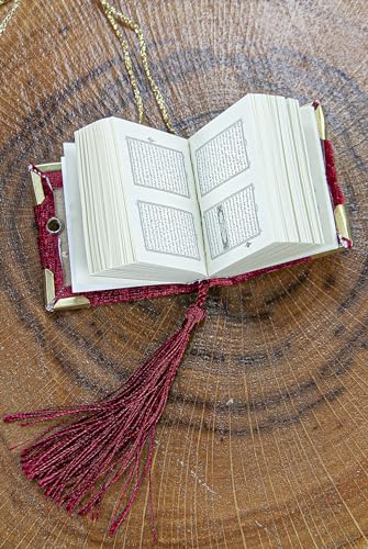 ihvan online Mini Velvet Quran Set with Islamic Finger Counter, Portable Digital Tasbeeh, Muslim Prayer Beads, Pearl Zikirmatic Beads, 3 Pieces Gift Set for Mevlüt (Red) - color: Red