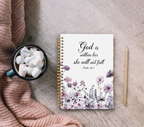 Christian Notebook for Women, Christian Gifts Journal, Prayer Journal for Women, Bible Journaling Notebook, PSALM 46:5 God is Within Her She Will Not Fall Floral Spiral Notebook 5.5x8.3 - color: 15-Christian-notebook