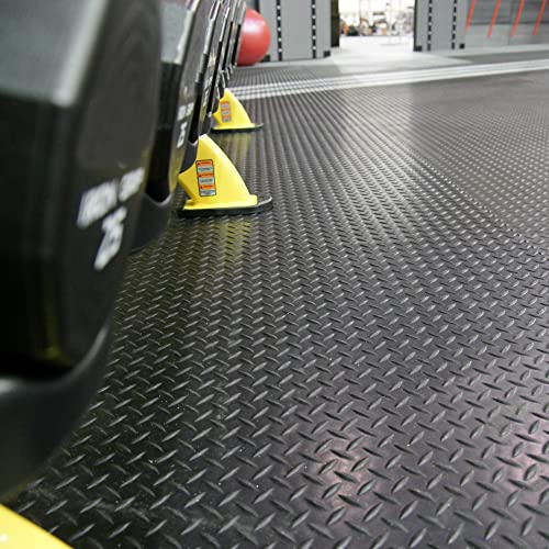 Rubber-Cal Diamond-Plate Rubber Flooring Roll - 3 mm x 4 ft x 1 ft Roll - Black - size: 12"L x 48"W x 0.1"Th