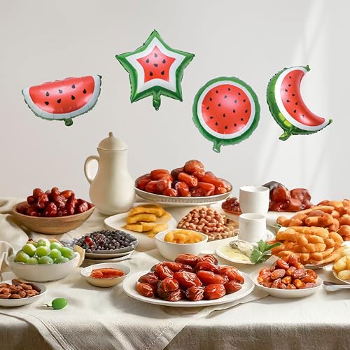 Ramadan & Eid Themed Foil Balloon Set: Watermelon, Crescent, Star - Pack of 4 by My Salah Mat - style: Watermelon Crescent Star