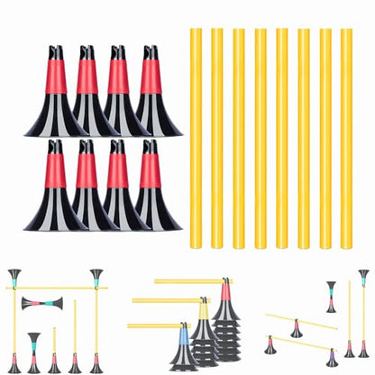 Basketball Training Cones and Agility Poles Set | 8pcs Cones with Anti-Slip Silicone Sleeve & 8pcs 19.7" Poles, for Basketball & Soccer Dribbling Training & Agility Training - color: Red