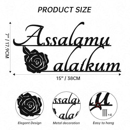 YATEASLU Assalamu Alaikum Sign, Islamic Calligraphy Art | Assalamu Alaikum calligraphy with rose; for living room, mosque; 7x15in; Eid, Ramadan, Muslim gift; Arabic