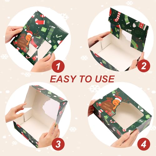 CHOUNYEE 24 Pack Christmas Cookie Boxes (8.25x6x2.75 Inch), Christmas Treat Boxes for Gift Giving, Bakery Boxes with Window for Exchange Gift, Holiday Food Cookie gift Containers - color: Christmas(Red,green)