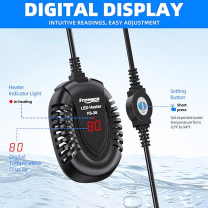 FREESEA Aquarium Fish Tank Heater: 100W Small Submersible Turtle Heater with Adjustable Temperature External Controller for Betta | Saltwater | Freshwater | 10-20 Gallon