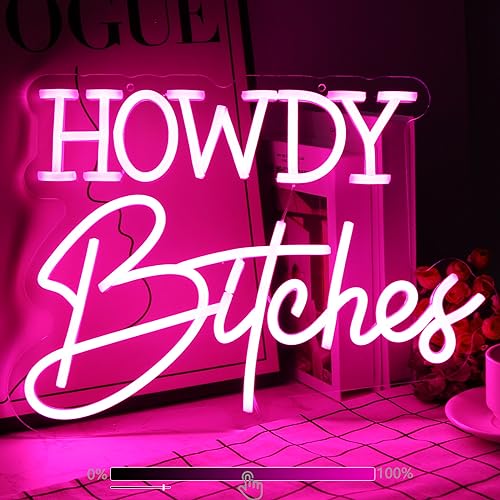 Howdy Neon Sign For Wall Decor Studio Room Led Lights, Pink Bar Decor Neon Signs Aesthetic Operated Light For Door Decorations, Bedroom Accessories Neon Sign - color: howdy