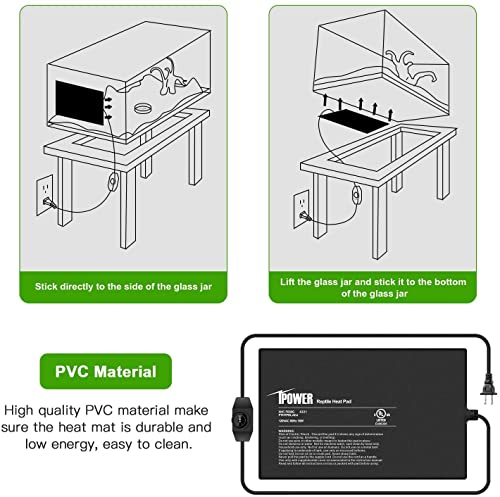 iPower 8 by 12-Inch 16 Watts Reptile Heating Mat with Temperature Controller Under Tank Warmer Terrarium Heat Pad for Reptiles and Amphibians, Black - size: 8" x 12", style: Heat Pad with Adjust Knob