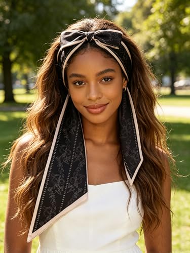Silky Satin Long Skinny Head Scarf for Women - Neck Hair Scarf, Purse Bag Belt Accessory, Silk Feeling, 57"x5" - color: Black 08