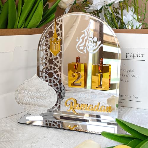 Ramadan Advent Calendar Acrylic Countdown Calendar Decorations Muslim Table Desk Indoor Decor for Home, 30 Days Til Eid, Ramadan Gift for Children, Ramadan and Eid Decor